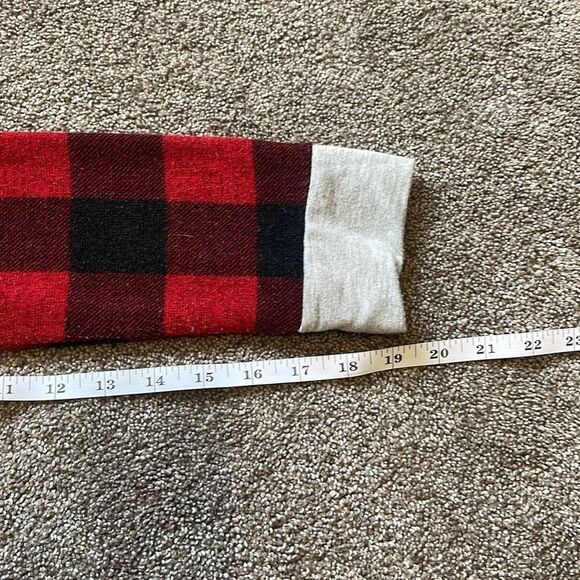 12PM by MON AMI women’s Red RAGLAND plaid sleeves sweatshirt / top / grey Large - Picture 8 of 10